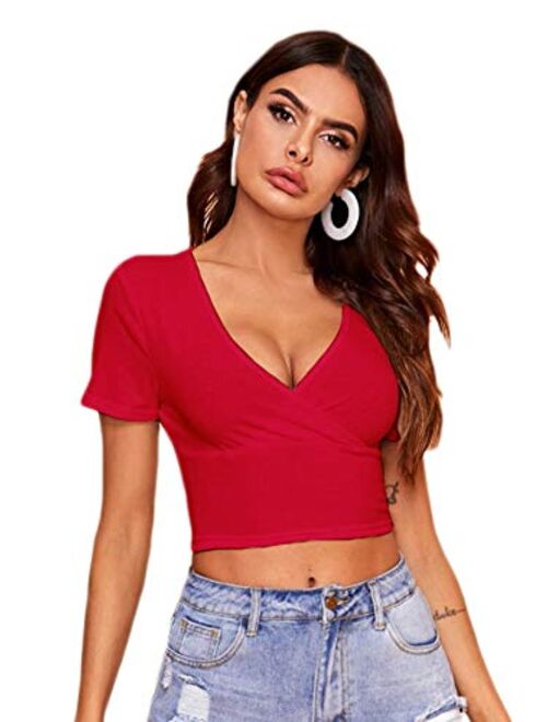 SweatyRocks Women's Basic Crop Top Short Sleeve Round Neck Tee T-Shirt