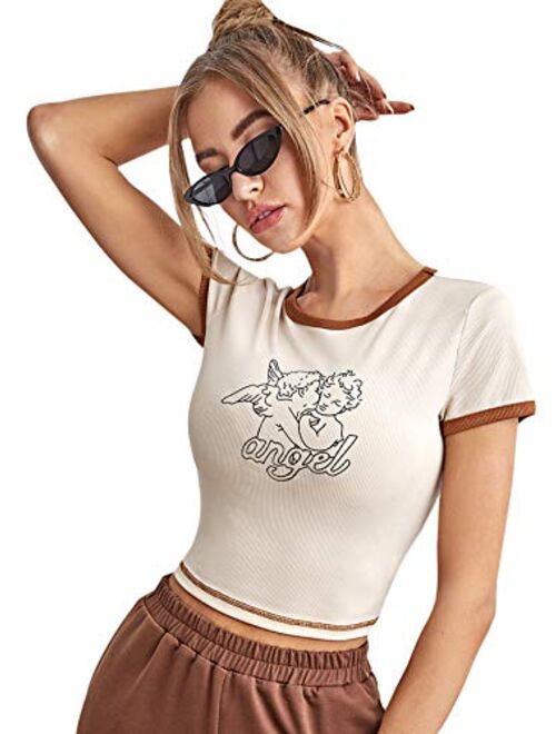 SweatyRocks Women's Basic Crop Top Short Sleeve Round Neck Tee T-Shirt