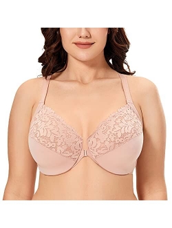 Women's Front Closure Full Coverage Lace Underwire Racerback Bra