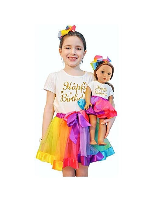 ZITA ELEMENT Cotton With Rainbow Colors Short Sleeves Birthday Clothing Set