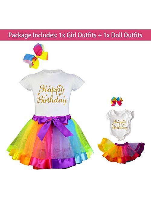 ZITA ELEMENT Cotton With Rainbow Colors Short Sleeves Birthday Clothing Set