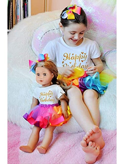 ZITA ELEMENT Cotton With Rainbow Colors Short Sleeves Birthday Clothing Set