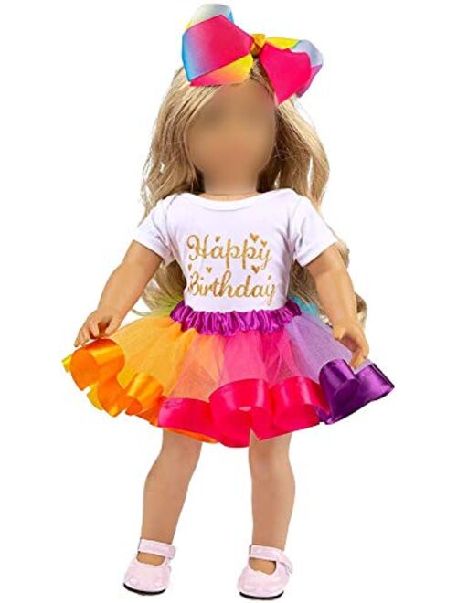 ZITA ELEMENT Cotton With Rainbow Colors Short Sleeves Birthday Clothing Set