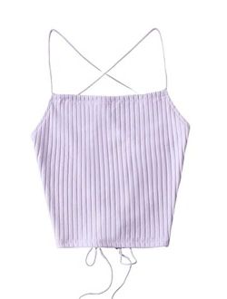 Women's Sleeveless Space Dye Knit Camisole Criss Cross Backless Crop Top