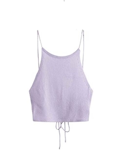 Women's Sleeveless Space Dye Knit Camisole Criss Cross Backless Crop Top