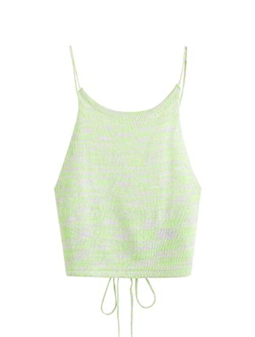 SweatyRocks Women's Sleeveless Space Dye Knit Camisole Criss Cross Backless Crop Top