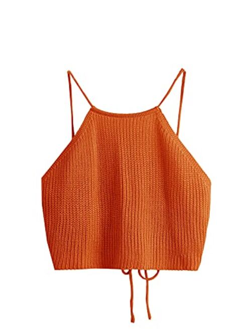 SweatyRocks Women's Sleeveless Space Dye Knit Camisole Criss Cross Backless Crop Top