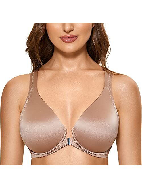 DELIMIRA Women's Front Closure Bras Seamless Unlined Racerback Plus Size Bra