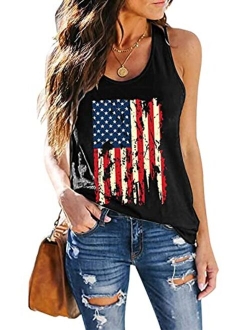 USA Flag Tank Women 4th of July USA Sleeveless Shirt Vintage Graphic Patriotic Shirt Vest Summer Casual Racerback Top