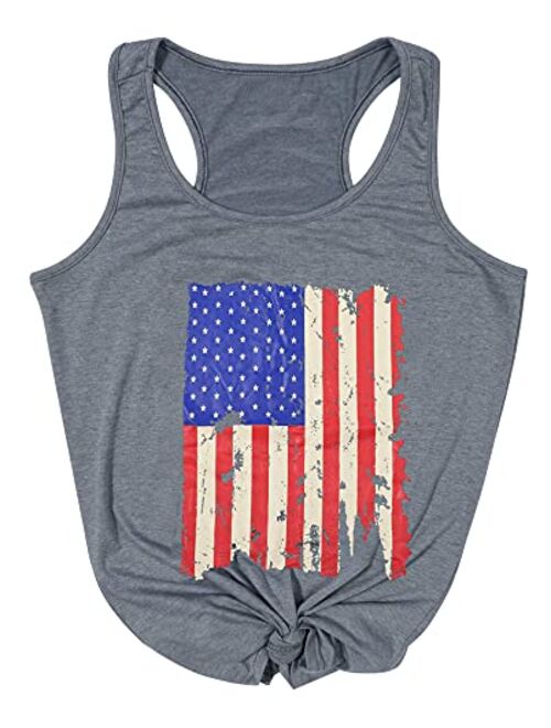 USA Flag Tank Women 4th of July USA Sleeveless Shirt Vintage Graphic Patriotic Shirt Vest Summer Casual Racerback Top