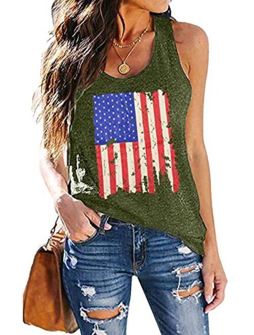 USA Flag Tank Women 4th of July USA Sleeveless Shirt Vintage Graphic Patriotic Shirt Vest Summer Casual Racerback Top