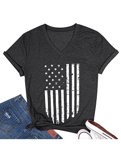 NANYUAYA Womens American Flag Shirt USA Stars Stripes Patriotic Graphic Summer Causal Short Sleeve Shirt