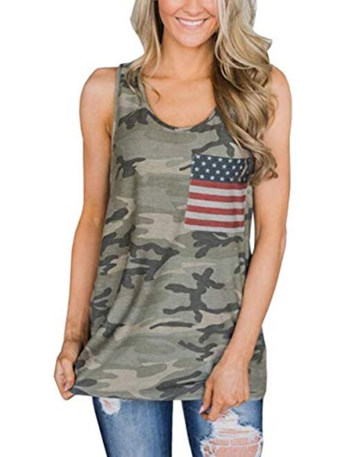 Runytek Women’s Patriotic American Flag Tank Camo Sleeveless Top Sexy Summer T-Shirts Vest for 4th July