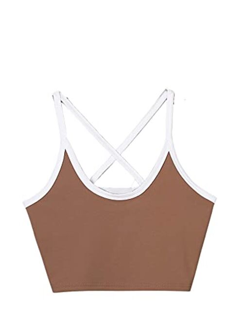 SweatyRocks Women's V Neck Crop Cami Top Ribbed Knit Spaghetti Strap Sleeveless Vest