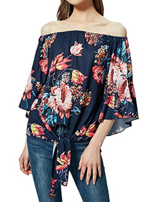 Anna Kaci Anna-Kaci Women's USA American Flag Patriotic V-Neck Button 3/4 Bell Sleeve Loose Blouse Shirt Top