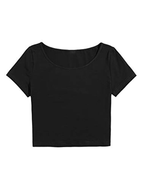 SweatyRocks Women's Scoop Neck Basic Solid Short Sleeve Crop Top Tee Shirts