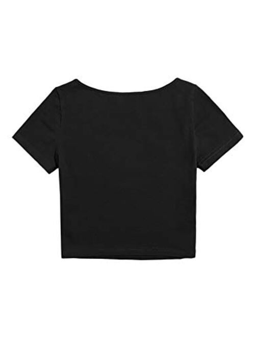 SweatyRocks Women's Scoop Neck Basic Solid Short Sleeve Crop Top Tee Shirts