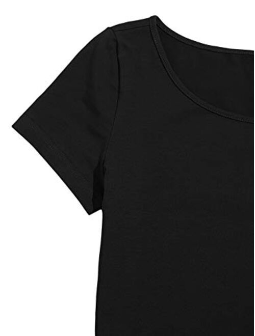 SweatyRocks Women's Scoop Neck Basic Solid Short Sleeve Crop Top Tee Shirts