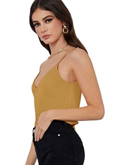 Women's Soft Solid Deep V Neck Sleeveless Spaghetti Strap Cami Tank Top Loose Chiffon Blouse Camisole