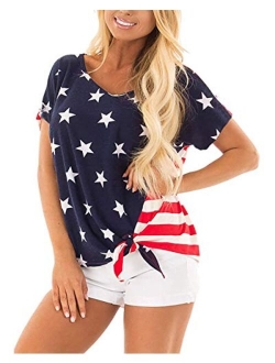 Women's American Flag Shirt 4th of July T-Shirt Patriotic Short Sleeve Tee USA Stripe Star Summer Blouse Tops