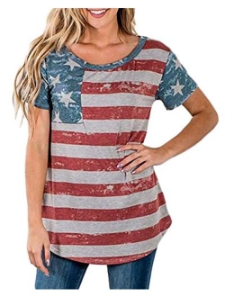 Women's American Flag Shirt 4th of July T-Shirt Patriotic Short Sleeve Tee USA Stripe Star Summer Blouse Tops