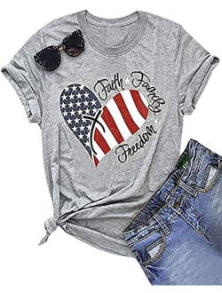 Women's American Flag Shirt 4th of July T-Shirt Patriotic Short Sleeve Tee USA Stripe Star Summer Blouse Tops