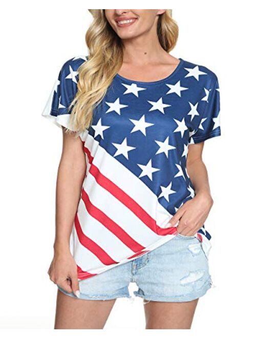 Women's American Flag Shirt 4th of July T-Shirt Patriotic Short Sleeve Tee USA Stripe Star Summer Blouse Tops