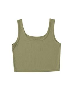 Women's Sleeveless Casual Ribbed Knit Shirt Basic Crop Tank Top