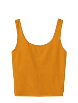 Women's Sleeveless Casual Ribbed Knit Shirt Basic Crop Tank Top