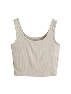 Women's Sleeveless Casual Ribbed Knit Shirt Basic Crop Tank Top