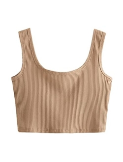 Women's Sleeveless Casual Ribbed Knit Shirt Basic Crop Tank Top