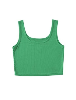 Women's Sleeveless Casual Ribbed Knit Shirt Basic Crop Tank Top