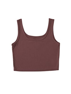 Women's Sleeveless Casual Ribbed Knit Shirt Basic Crop Tank Top