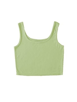 Women's Sleeveless Casual Ribbed Knit Shirt Basic Crop Tank Top