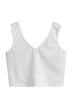 Women's Sleeveless Casual Ribbed Knit Shirt Basic Crop Tank Top