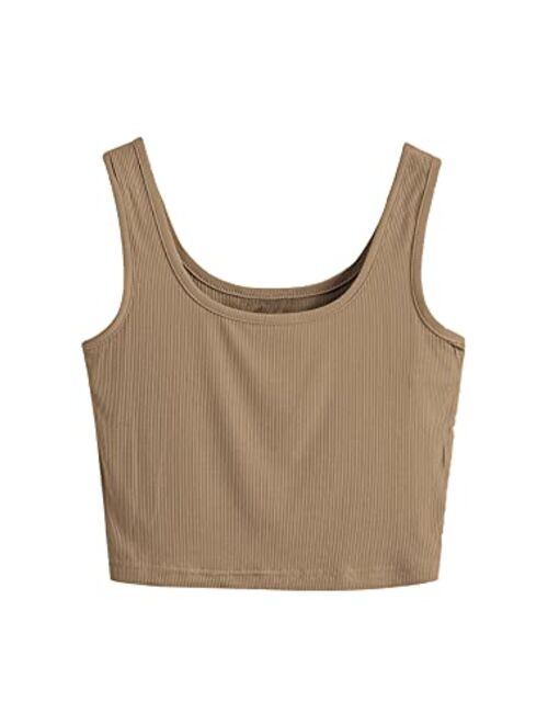 SweatyRocks Women's Sleeveless Casual Ribbed Knit Shirt Basic Crop Tank Top