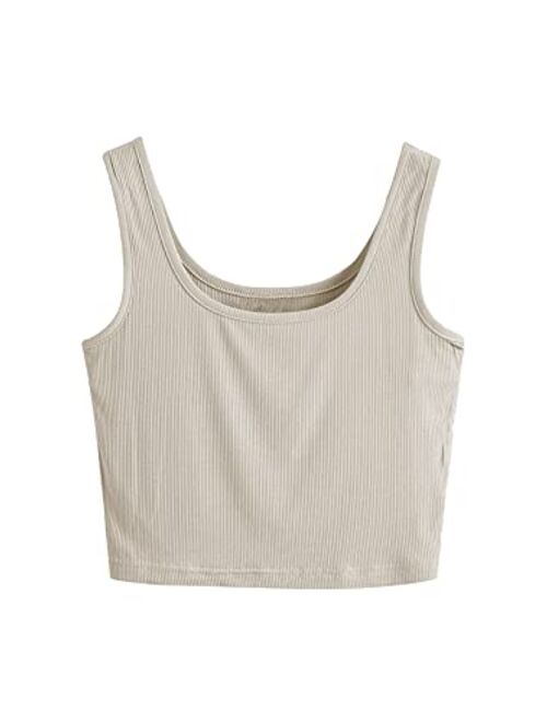 SweatyRocks Women's Sleeveless Casual Ribbed Knit Shirt Basic Crop Tank Top