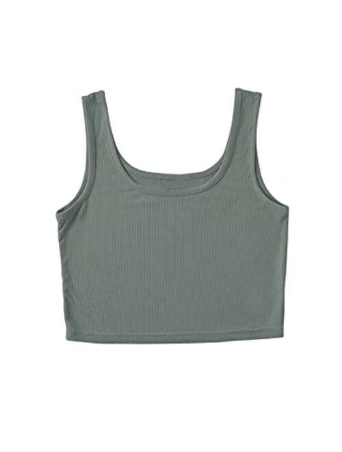 SweatyRocks Women's Sleeveless Casual Ribbed Knit Shirt Basic Crop Tank Top