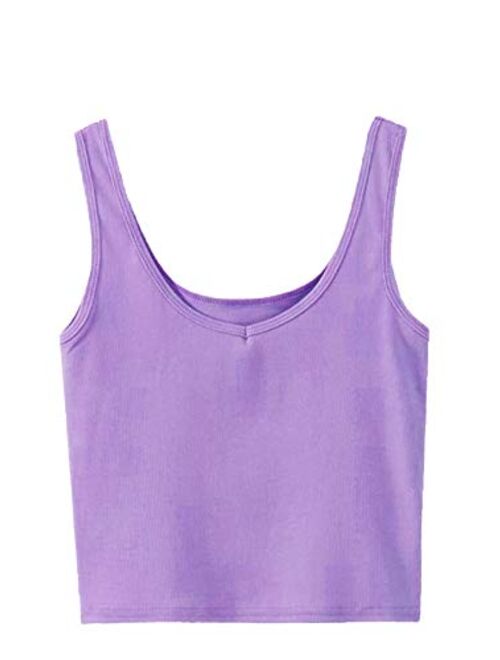 SweatyRocks Women's Sleeveless Casual Ribbed Knit Shirt Basic Crop Tank Top