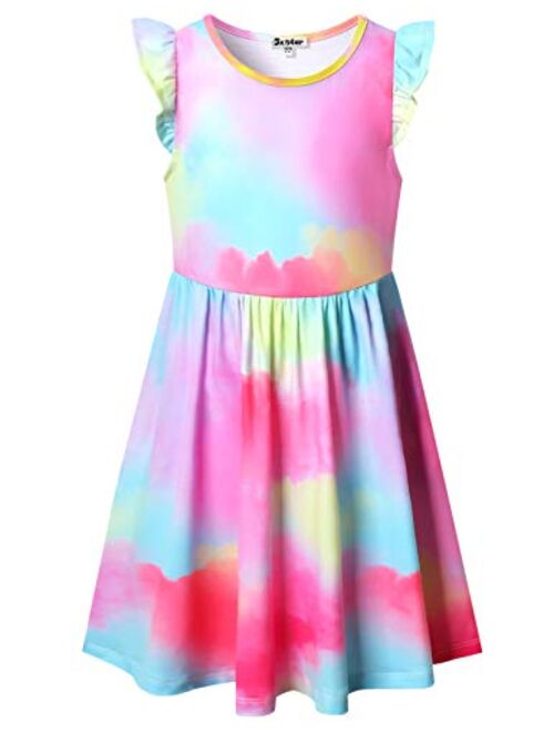 Jxstar Girls Flutter Sleeve Unicorn Mermaid Dresses Summer Party Beach Hawaiian Clothes