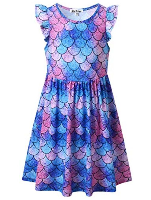 Jxstar Girls Flutter Sleeve Unicorn Mermaid Dresses Summer Party Beach Hawaiian Clothes