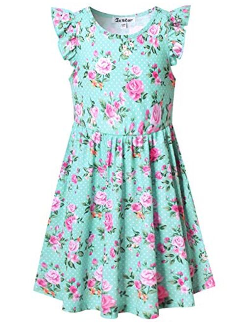 Jxstar Girls Flutter Sleeve Unicorn Mermaid Dresses Summer Party Beach Hawaiian Clothes