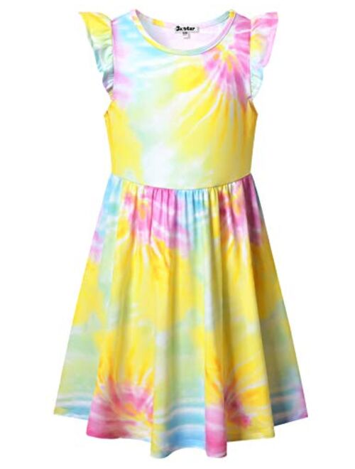 Jxstar Girls Flutter Sleeve Unicorn Mermaid Dresses Summer Party Beach Hawaiian Clothes