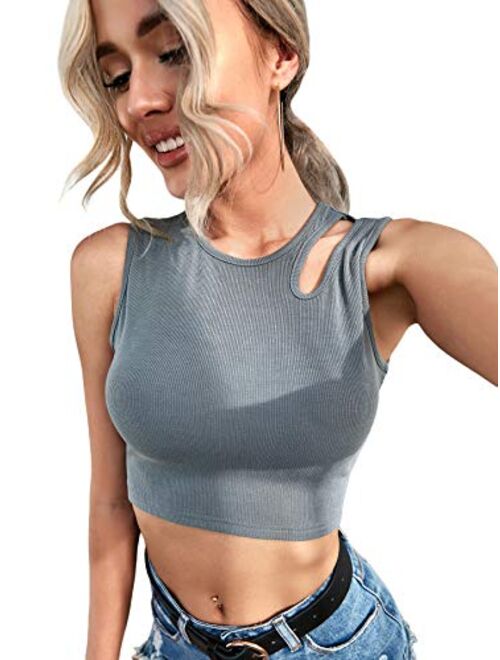 SweatyRocks Women's Solid Sleeveless Cut Out Crop Tank Ribbed Cami Top