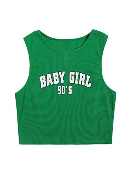 SweatyRocks Women's Graphic Print Sleeveless Ribbed Cropped Tank Slim Fit Crop Top