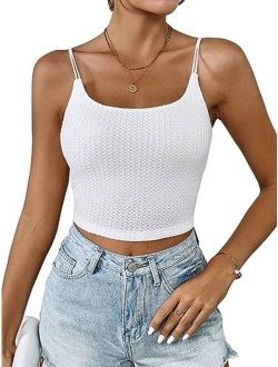 Women's V Neck Crop Cami Tank Top Ribbed Knit Sleeveless Shirt