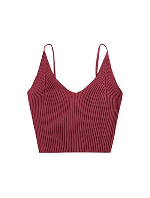 SweatyRocks Women's V Neck Crop Cami Tank Top Ribbed Knit Sleeveless Shirt