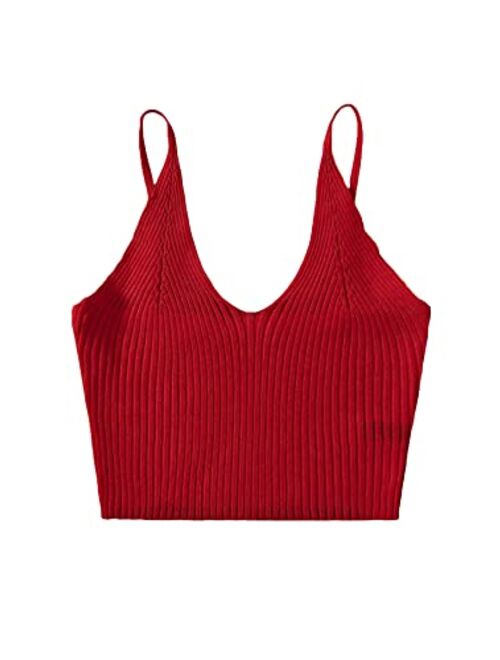 SweatyRocks Women's V Neck Crop Cami Tank Top Ribbed Knit Sleeveless Shirt