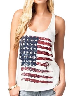 UNIQUEONE Fashion Women Patriotic American Flag Print Sleeeveless T-Shirt Casual Tank Top