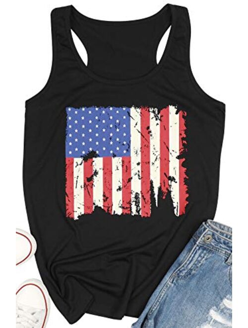 UNIQUEONE Fashion Women Patriotic American Flag Print Sleeeveless T-Shirt Casual Tank Top